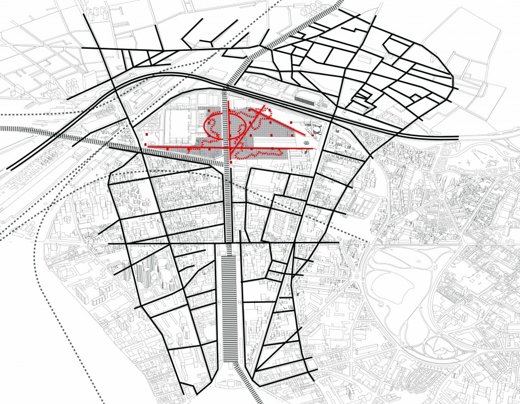 Resemblance of contextual geometries to park geometries, Parc de la Villette. from: Transformation Parks, PhD research René van der Velde, TU Delft (in progress) 