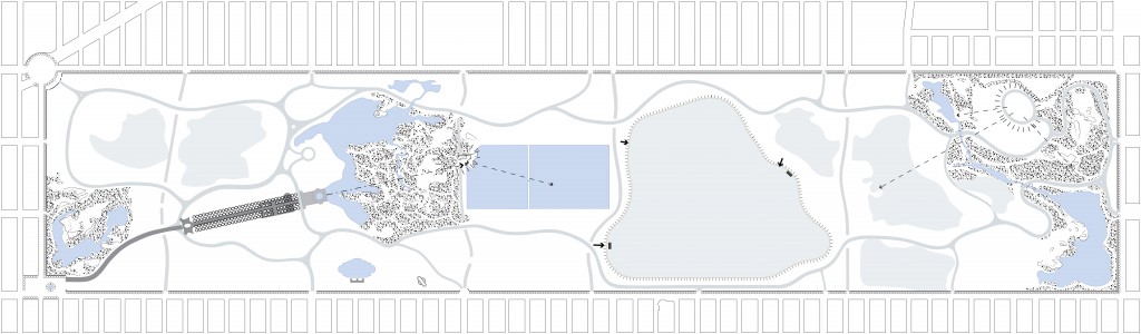 Three natures in the composition for Central Park, New York. Design: 1857. Landscape Architect: Frederick Law Olmsted (1822-1903) Drawing from: Reh, W. & Steenbergen, C. (2011). Metropolitan Landscape Architecture: Urban Parks and Landscapes. Amsterdam: Thoth.